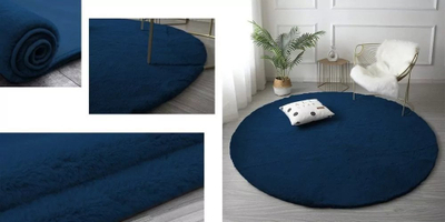 Tapet rrumbullak Rabbit Strado, 100x100 cm, imitim leshi lepuri, blu Royal Navy