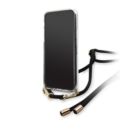Mbulesë telefoni Guess GUHCN65WO4GBK për iPhone 11 Pro Max, me rrip, e zezë