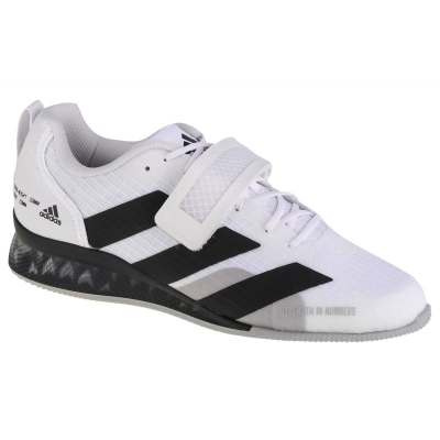 Këpucë weightlifting Adidas Adipower 3, thembër e ngritur, rrip rregullues, të bardha