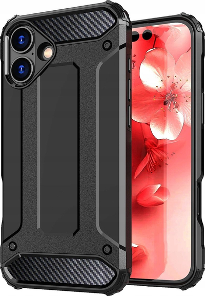 Këllëf Hybrid Armor për iPhone 16 Plus, kundra goditjeve, i zi