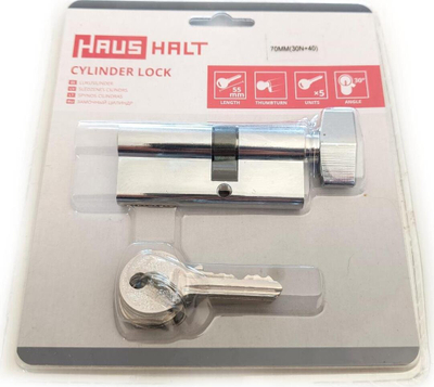 Cilindër bravë Haushalt Cylinder Lock with Knob, 70mm 30x40, 5 çelësa, krom i argjendtë