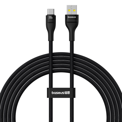 Кабел за полнење Baseus Flash 2 USB во USB-C, 100W, 2m, црн