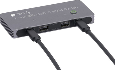 Ndërrues KVM Techly USB C, DisplayPort 1.4 8K, 2x USB C, 3x USB 2.0, i zi