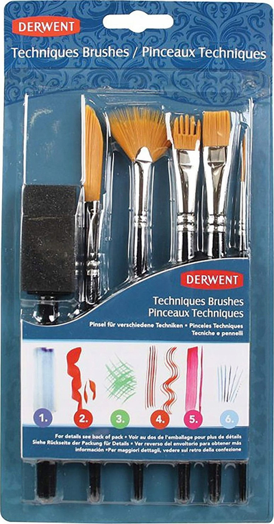 Set furçash pikture Derwent Techniques, 6 copë, shumëngjyrëshe