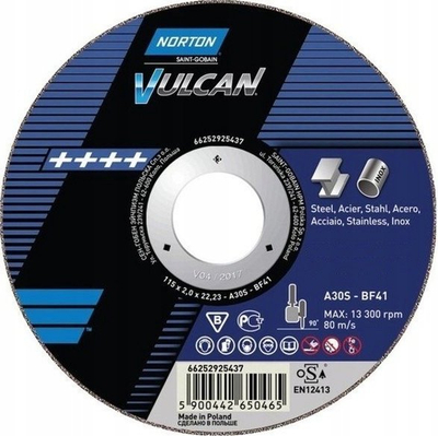Disk prerës Norton Vulcan A30S BF41, 115mm, për hekur e inoks, blu