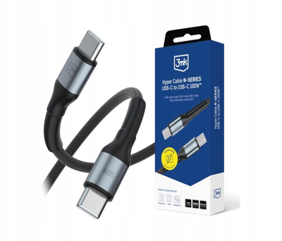 Kabllo USB 3MK Hyper Cable N-SERIES, USB C në USB C, 1m, 100W, e zezë