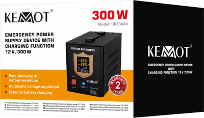 Inverter energjie KEMOT PROsinus 300W, 12V, valë sinusoide e pastër, i zi