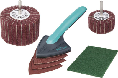 Set për lëmim druni Wolfcraft Wood Finishing Set 5642000, 7 pjesë, rrotë lëmimi dhe lustër