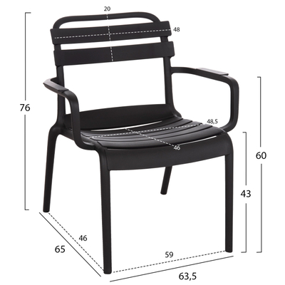 Karrige lounge oborri KORVER HM6333.02, polipropilen, 63.5x65x76cm, e zezë