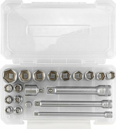 Set çelësash me kokëza ROCKFORCE, 3/8", 20 copë, me zgjatues dhe adaptera