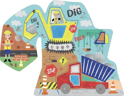 Puzzle Floss &amp; Rock Construction, 20 copa, në formë eskavatori, me shumë ngjyra