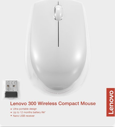 Mouse pa kabllo Lenovo Compact 300, optik, gri e çelët