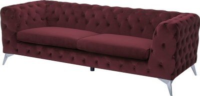 Divan 3 vendsh SOTRA, kadife, këmbë metal, i kuq i errët