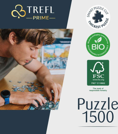Puzzle Trefl Santorini Romantic Sunset, 1500 copa, panoramë Oia