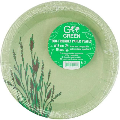 Pjata letre GoGreen, 18 cm, kompostuese, jeshile, pako me 10 copë