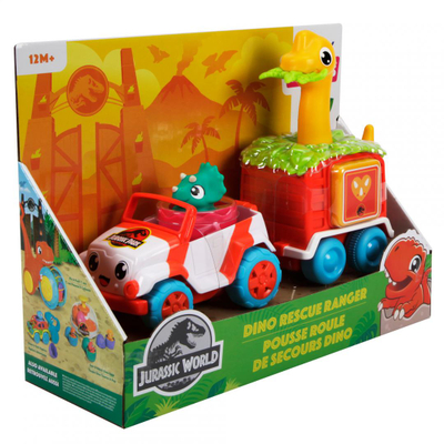 Set lodrash Tomy Toomies Jurassic World, xhip me rimorkio dino, shumëngjyrësh