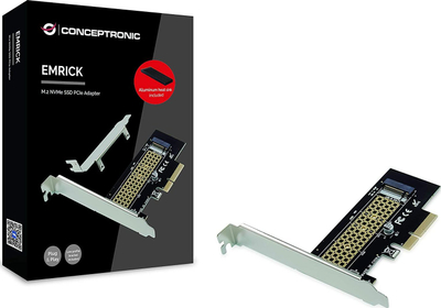 Përshtatës PCIe për SSD M.2 NVMe Conceptronic EMRICK, mbështetje key M, me shpejtësi të lartë, i zi