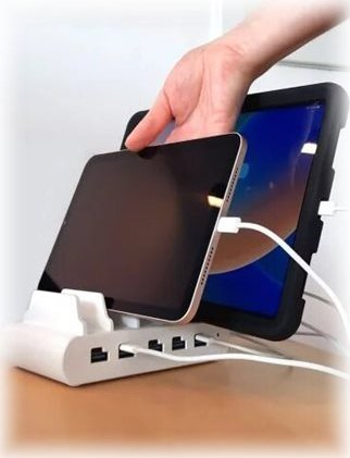 Stacion karikimi Compulocks DC/POS, 5 porta USB dhe USB C, i bardhë
