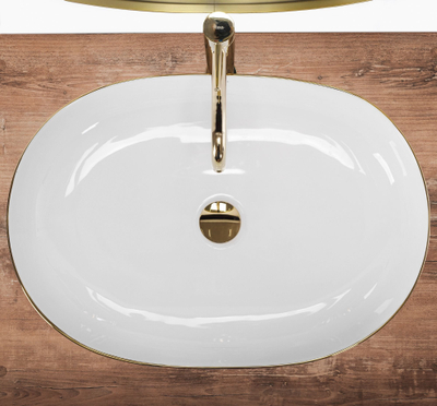 Lavaman mbi banak CLEO Rea White Gold Edge, qeramikë, i bardhë