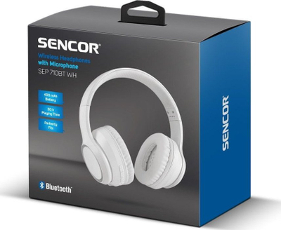 Kufje pa tela Sencor SEP 710BT, Bluetooth 5.0, 30 orë bateri, të bardha