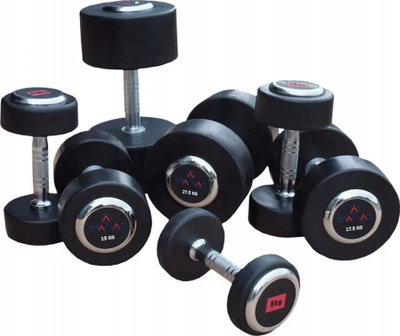 Hantel Spartan me shtresë gome, 15 kg, argjendtë e zi