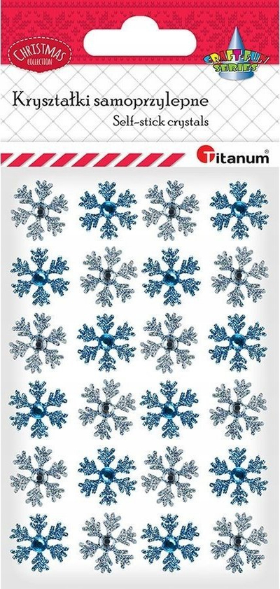 Sticker-a dekorativë Titanum Snowflakes, vetëngjitës, 24 copë, blu edhe të bardhë