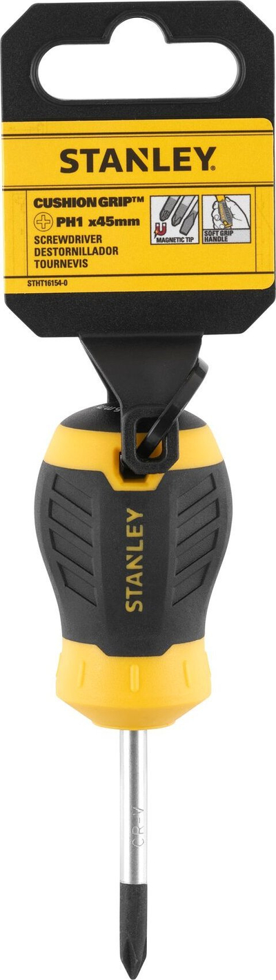 Kaçavidë e shkurtër Stanley STHT16154-0 Cushion Grip, Phillips PH1, 45mm, verdh e zez