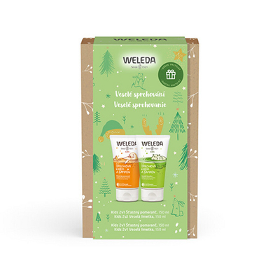 Set për fëmijë Weleda - Xhel dushi dhe shampon 2 in 1 Happy lime 150 ml + Xhel dushi dhe shampon 2 in 1 Happy orange 150 ml