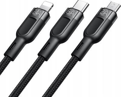 Kabllo karikimi Mcdodo CA-0930 3in1, USB-C Lightning Micro USB, 6A 65W, 1.2m, e zezë
