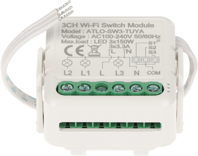 Kontroller ndriçimi LED ATLO-SW3-TUYA, 3 kanale, Wi‑Fi Tuya Smart, i bardhë