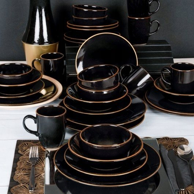 Set darke Keramika 275KRM1730, qeramike, 6 persona, e zezë