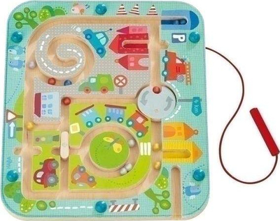 Lojë magnetike Fat Brain Toys Town Maze, labirint druri, për kalamaj, shumëngjyrëshe