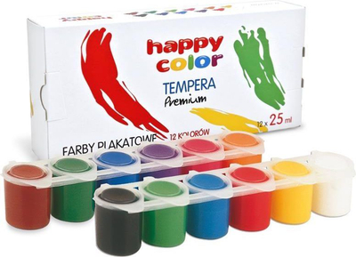 Set ngjyrash tempera Happy Color Poster Paints, 12 ngjyra, 12 x 25 ml, shumëngjyrësh