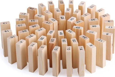 Lojë druri Jenga Wiss Toy GR0090, 54 kube, me zare druri, ngjyrë druri natyrale