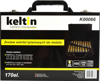 Set shpuese për metal KELTIN, 170 copë, HSS titani, 1.0-10 mm