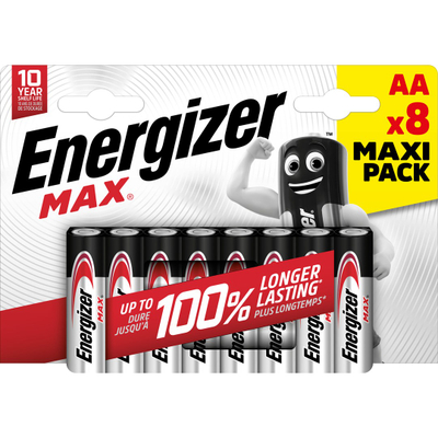 Bateri alkaline Energizer Max AA LR6, 1.5V, paketim ECO 8 copë