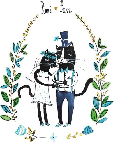 Kartolinë dasme HENRY B6 Wedding Card Black Cats, format B6, me zarf, me mace të zeza