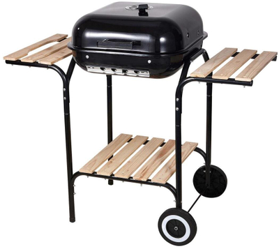 Grill me qymyr KINGHOFF KH-2034, me kapak, me rafte edhe rrota, i zi