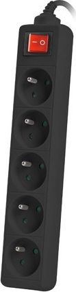 Listelë rryme Lanberg PS1 PS1-05E-0300-BK, 5 priza, kabllo 3 m, e zezë