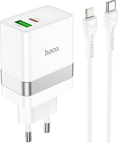 Karikues muri Hoco N21, 30W, USB-A USB-C me kabllo Lightning, i bardhë