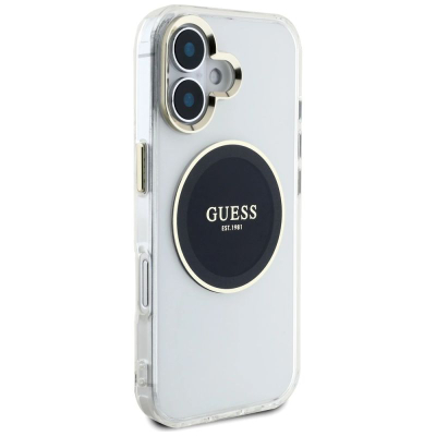 Футрола за телефон Guess IML Metal Circle MagSafe за iPhone 16 6.1", TPU PC, транспарентна