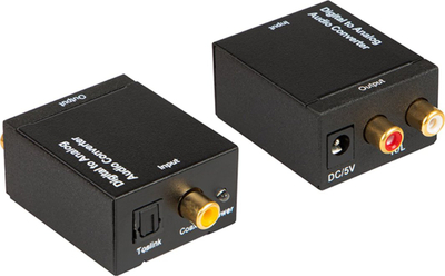 Konvertues audio Optic 91-201 Toslink në 2xRCA, DAC, i zi
