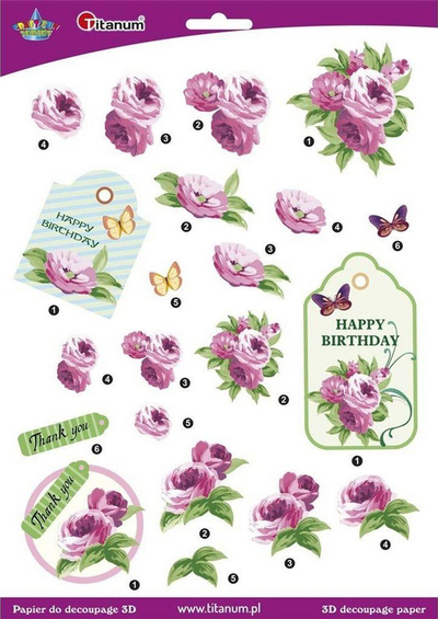 Letër dekupazhi Titanum Peonies 3D, për punime me dorë, shumëngjyrëshe