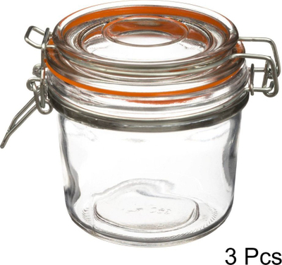 Set kavanozësh qelqi me kapak, 350 ml, 3 copë, transparentë