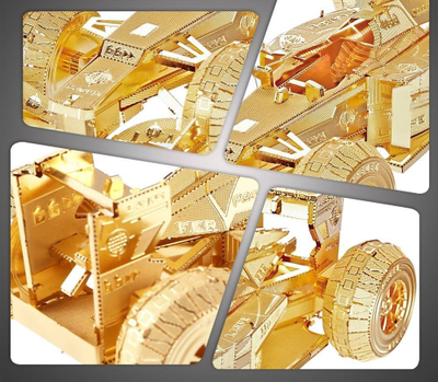 Puzzle metalik 3D Piececool Racing Car, model dekorativ, montim pa ngjitës, argjendtë