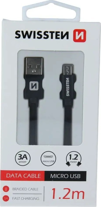Kabllo USB Swissten USB A në micro USB, 1.2m, 3A, gri