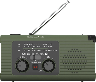 Radio portative Kruger&Matz KM0836, solar, power bank 5000mAh, jeshile ushtarake