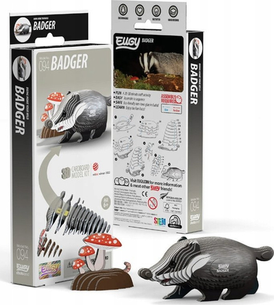 Puzzle 3D Eugy Badger, 35 copë, karton ekologjik, shumëngjyrësh