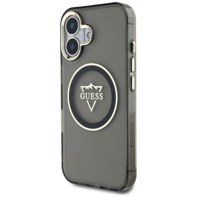 Kapak telefoni Guess IML Metal Mountain Logo MagSafe, për iPhone 16 6.1", i zi
