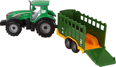 Lodër traktor Leantoys me rimorkio, me mekanizëm fërkimi, plastikë, jeshil